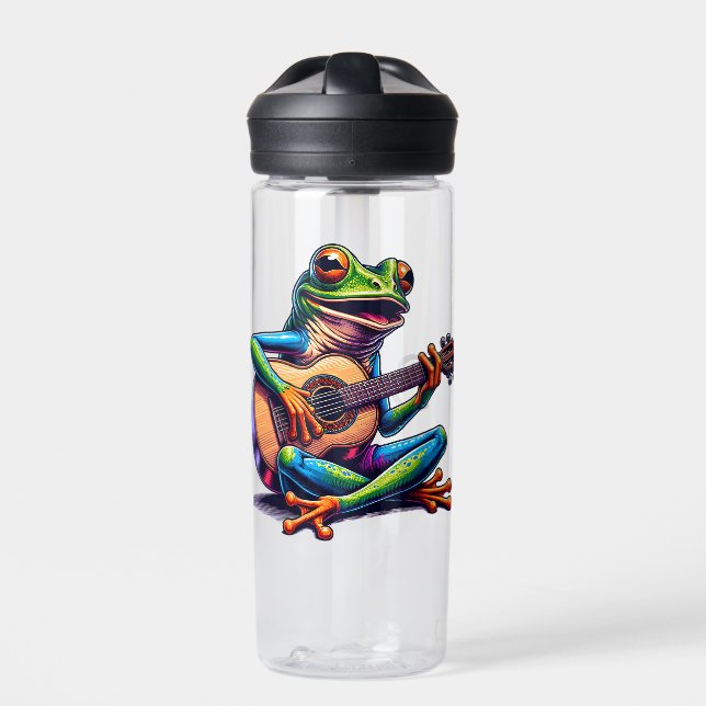 Bouteille D'eau Cute Frog Jouer une guitare Personnalisée (Extérieur)