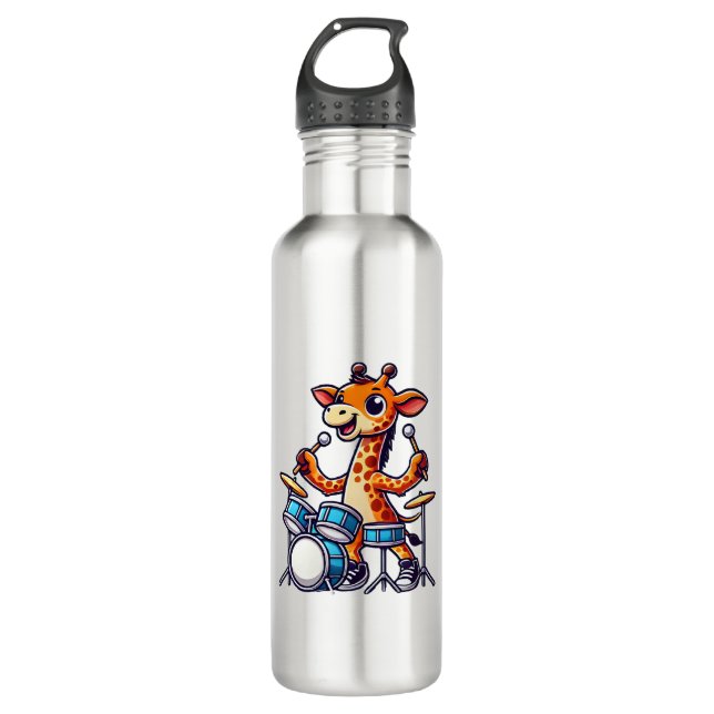 Bouteille D'eau Cute Giraffe Jouer Drums Giraffes Drummer Musique (Devant)