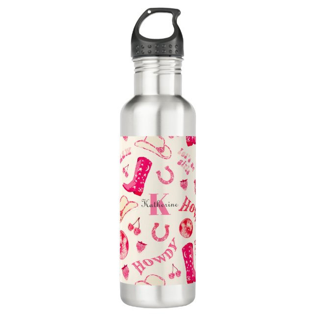 Bouteille D'eau Cute Girl Rose Disco Nom de la fille Monogramme (Devant)