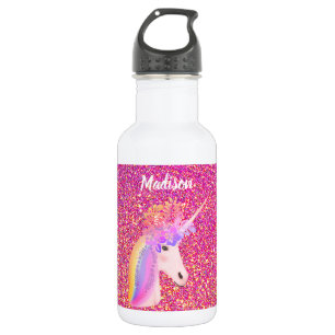 Bouteille D'eau Cute Girly Unicorn rose Parties scintillant or Nom