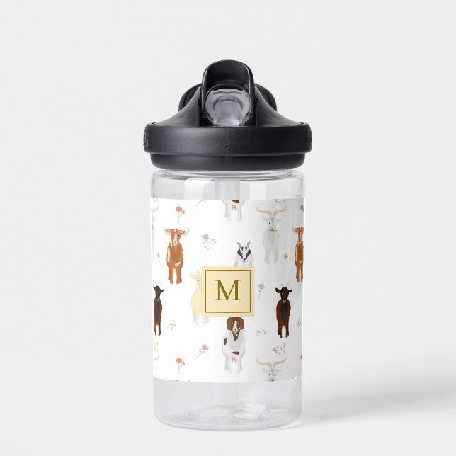 Bouteille D'eau Cute Goats Farm Animals Monogrammed  (Avant)