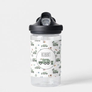 Bouteille D'eau Cute Green Recycling Véhicules Camion Enfants Nom