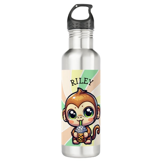 Bouteille D'eau Cute Kawaii Singe avec thé bulle Personnalisé (Devant)