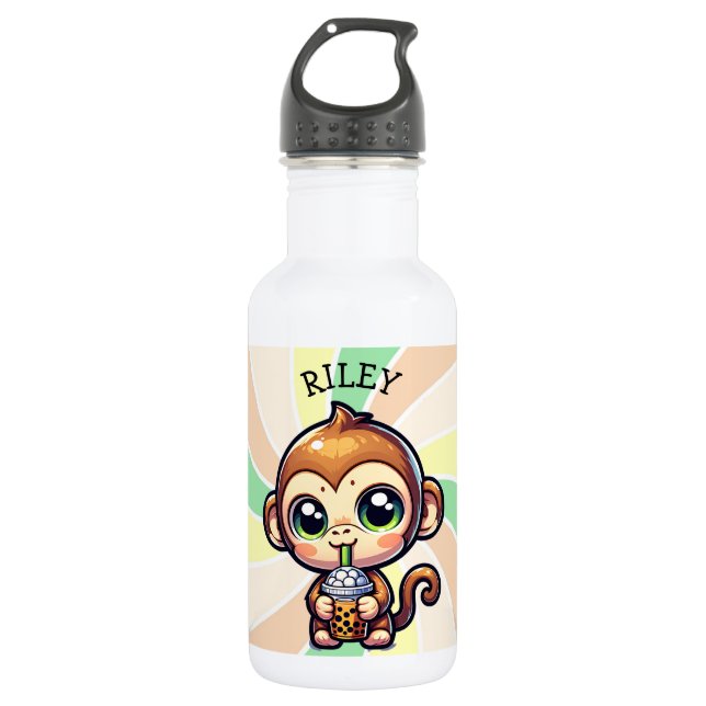 Bouteille D'eau Cute Kawaii Singe avec thé bulle Personnalisé (Devant)
