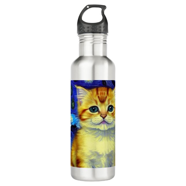 Bouteille D'eau Cute Kitten Starry Night Van Gogh (Devant)