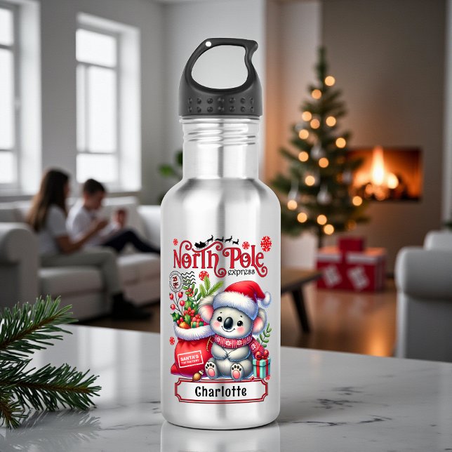 Bouteille D'eau Cute Koala Chirstmas Nom personnalisé (Créateur téléchargé)