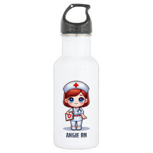 Bouteille D'eau Cute Manga Nurse avec cheveux rouges Personnalisé