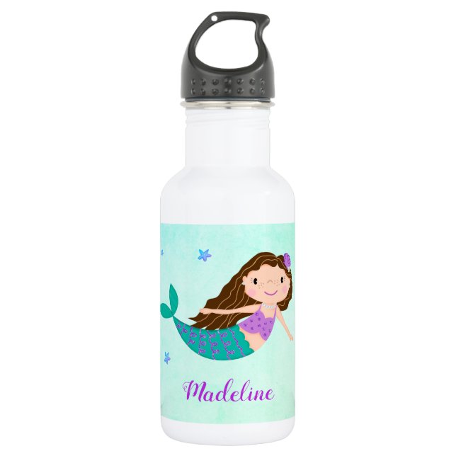 Bouteille D'eau Cute Mermaid Purple Glitter (Devant)
