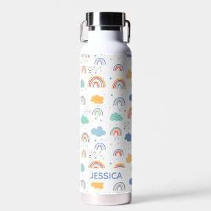 Bouteille D'eau Cute Modern Rainbows & Clouds Motif Personnalisé