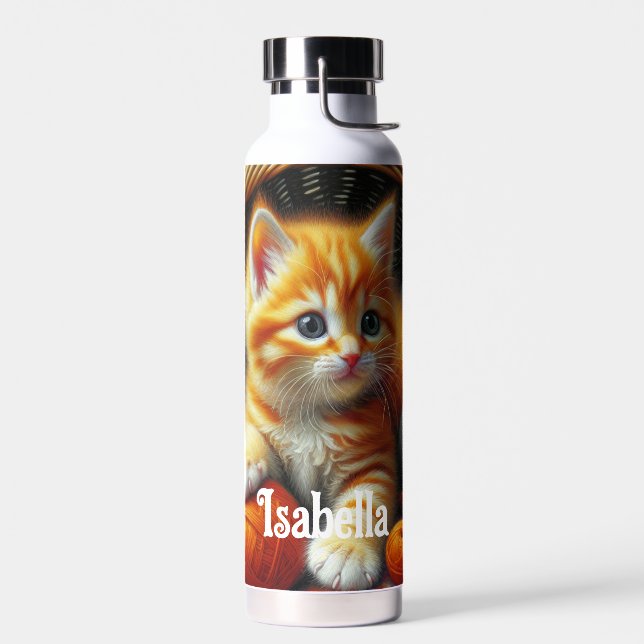 Bouteille D'eau Cute Orange et Kitten blanc Jouer en Fil (Gauche)