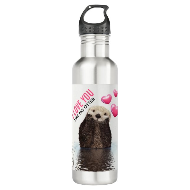 Bouteille D'eau Cute Otter avec Coeurs roses Vous aimez jouer (Devant)