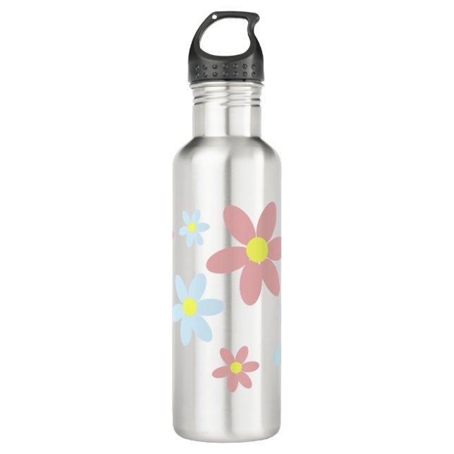 Bouteille D'eau Cute Pastel Rose & Bleu Floral (Devant)