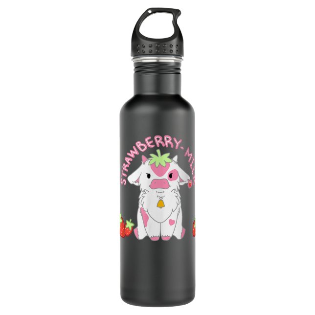 Bouteille D'eau Cute Pink Strawberry Milk Cow Kawaii Aesthetic   (Devant)