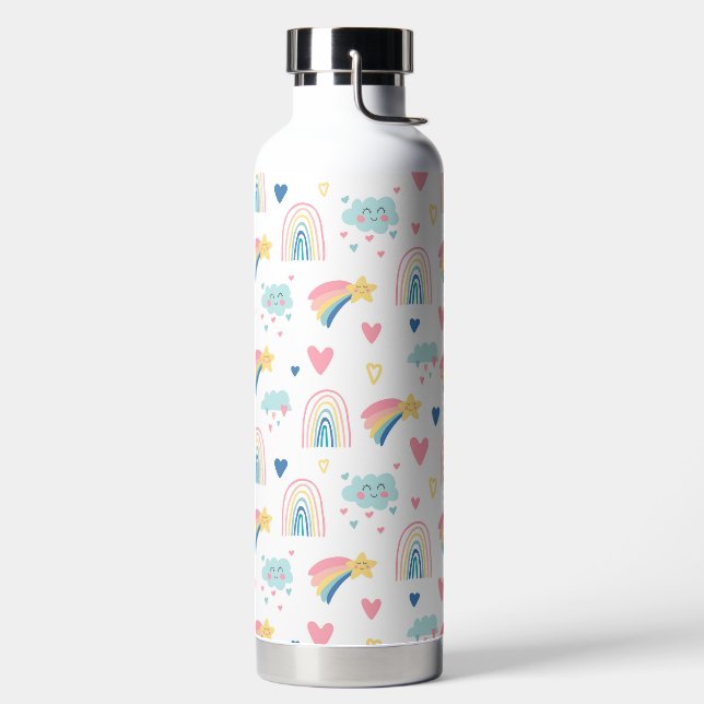 Bouteille D'eau Cute Rainbow Hearts & Clouds Motif (Droite)