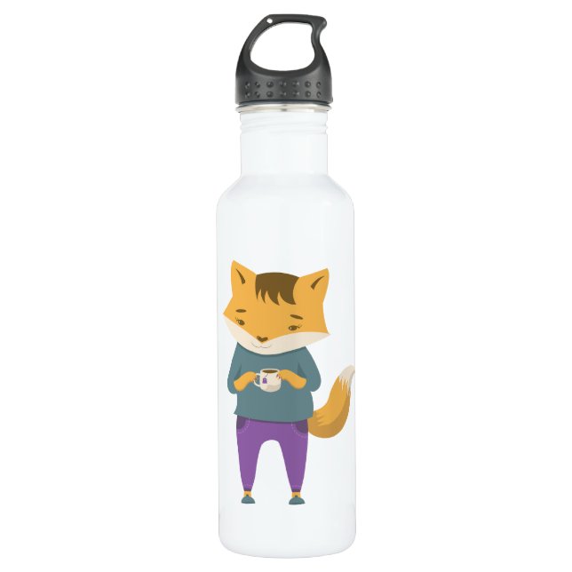 Bouteille D'eau Cute renard avec tasse de thé (Devant)