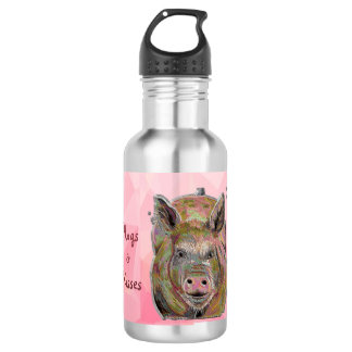 Bouteille D'eau Cute rose Chien et Baisers Dessin Pastel