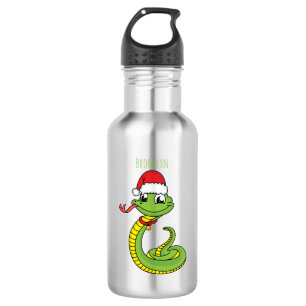 Bouteille D'eau Cute serpent vert avec chapeau santa dessin animé