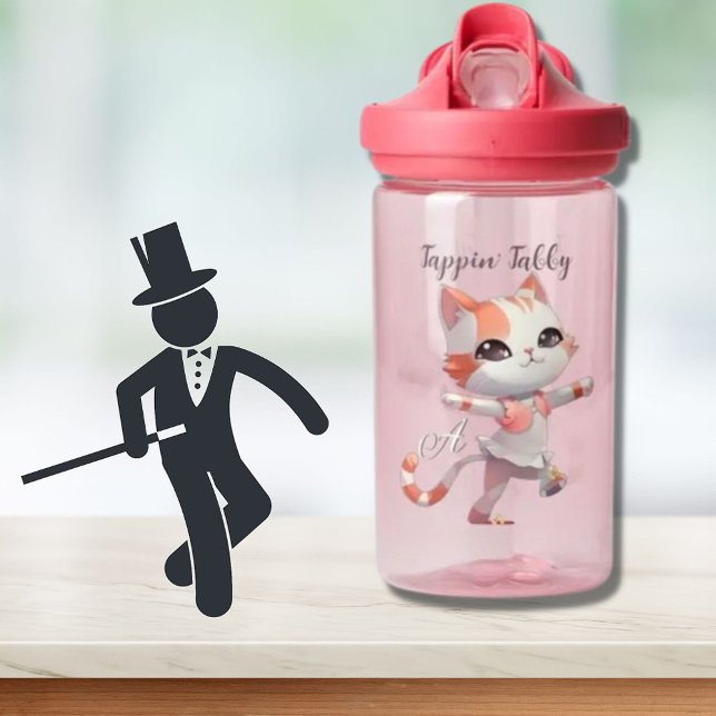 Bouteille D'eau Cute Tap Dancing Tabby Chat Monogramme Personnalis (Créateur téléchargé)