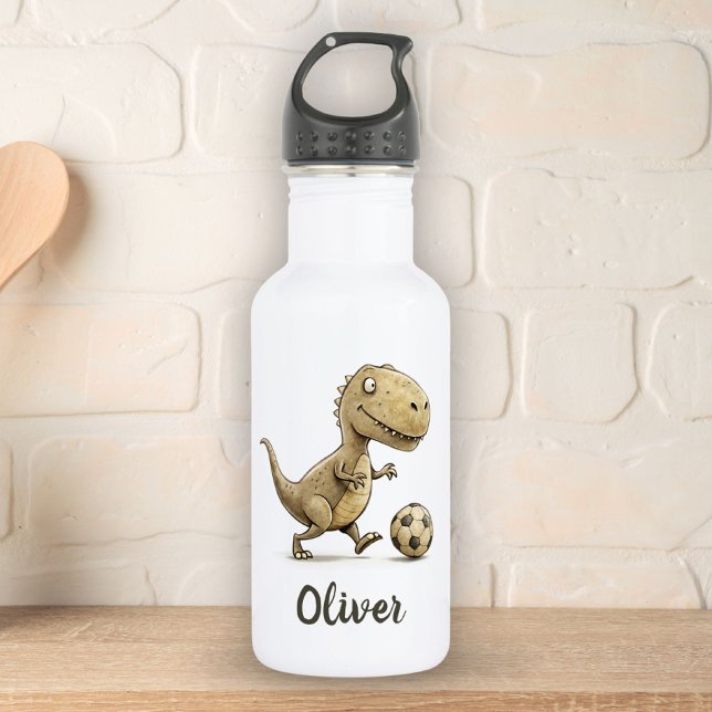Bouteille D'eau Cute Tiny Trex Jouer Au Football Personnalisé (Créateur téléchargé)