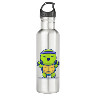 Bouteille D'eau Cute Turtle Lifting Dumbbells Cartoon Illustration