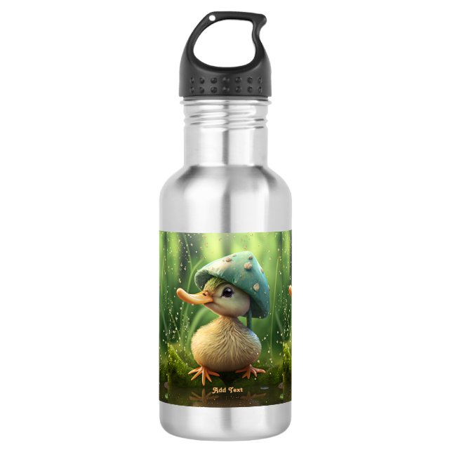 Bouteille D'eau Cute Whimsical Canard Casquette de champignons Nom (Devant)