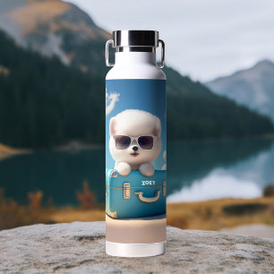 Bouteille D'eau Cute White Dog Travel Suitcase Nom personnalisé