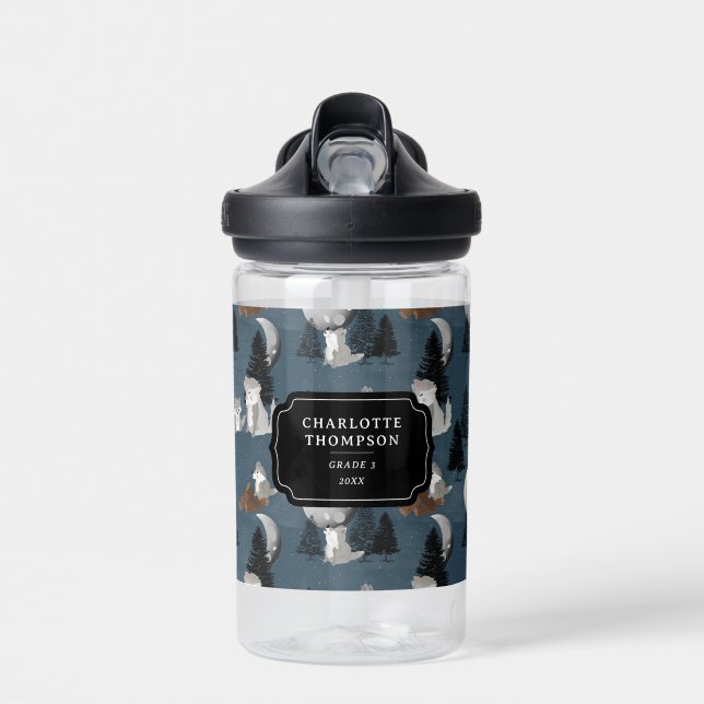 Bouteille D'eau Cute Wolf Pack Woodland Night Sky Moon (Avant)