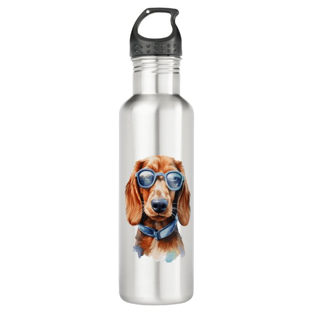 Bouteille D'eau Dachshund avec lunettes de soleil (Devant)
