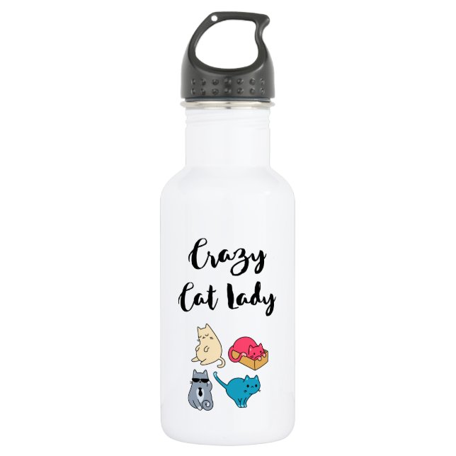 Bouteille D'eau Dame du chat fou et 4 chats mignons (Devant)