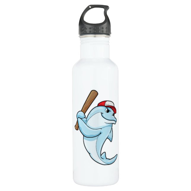 Bouteille D'eau Dauphin au baseball en tant que batteur (Devant)