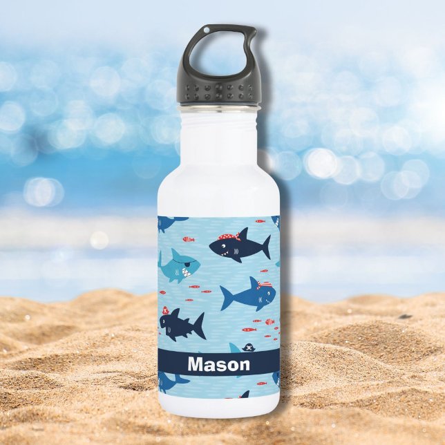 Bouteille D'eau De mignons requins personnalisables et drôles avec (Créateur téléchargé)