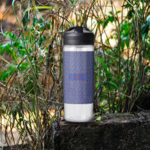 Bouteille d'eau de pavot rouge fleur motif bleue