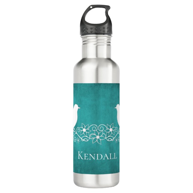Bouteille d'eau de vigne florale turquoise (Devant)