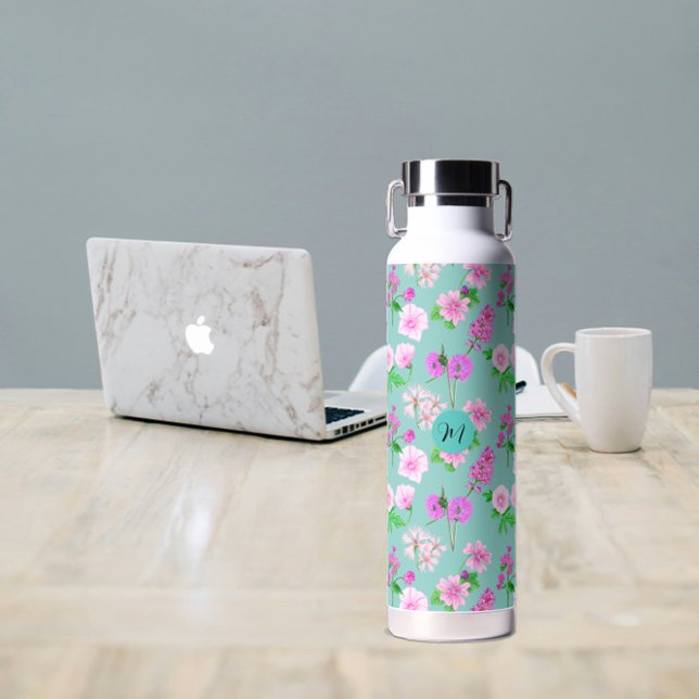 Bouteille D'eau Délicat fleur sauvage en turquoise. Personnalisé. (Delicate wildflowers in turquoise. Custom. Water Bottle
)