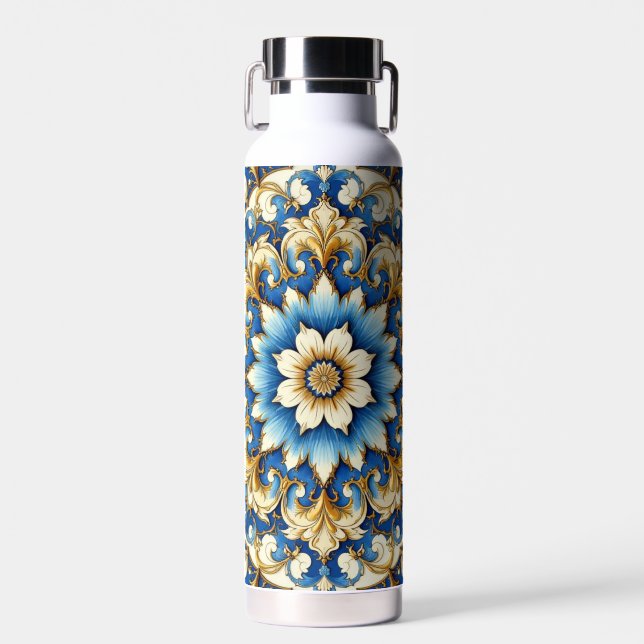 Bouteille D'eau Design floral ton bleu (Avant)