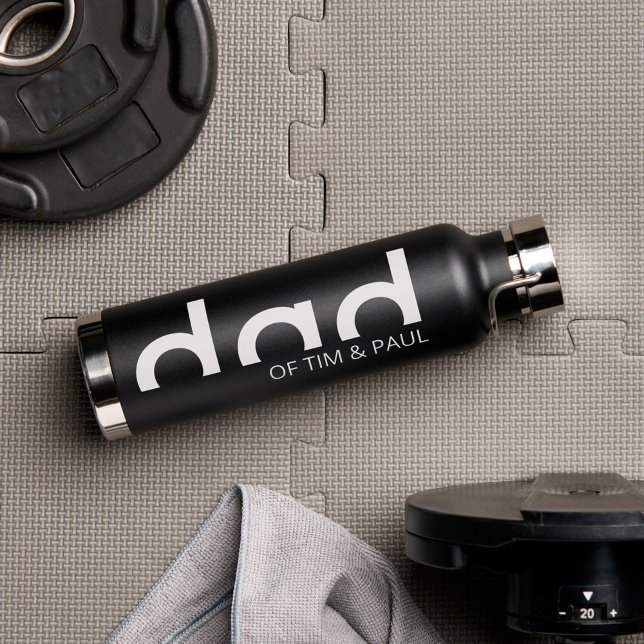 Bouteille D'eau Design moderne simple père avec enfants Noms enfan (Modern Minimalist Dad Typography Design Water Bottle)