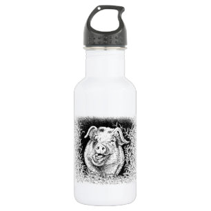 Bouteille D'eau dessin animal de porc heureux