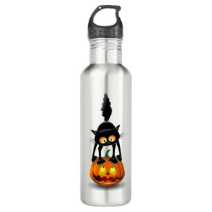 Bouteille D'eau Dessin d'Halloween au chat effrayé sur Citrouille