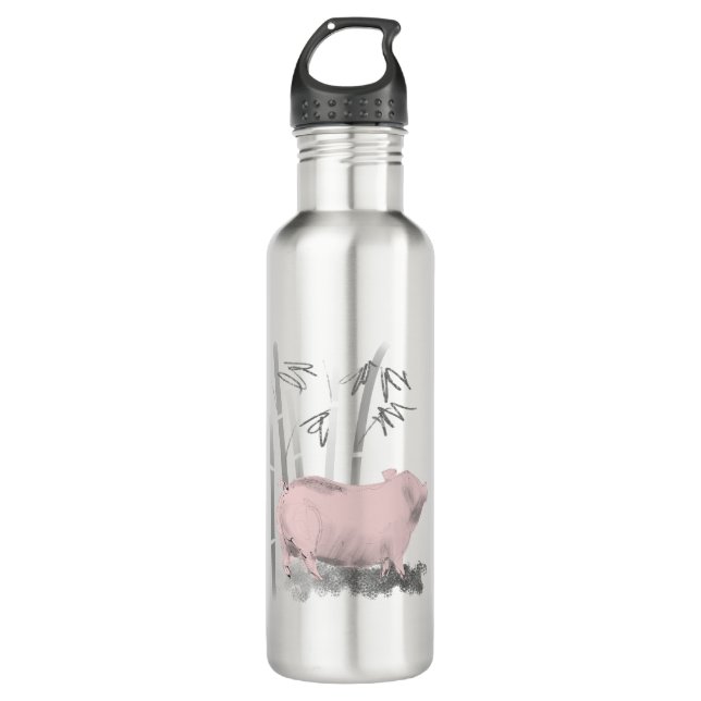 Bouteille D'eau Dessin original Cochon et bambou (Devant)