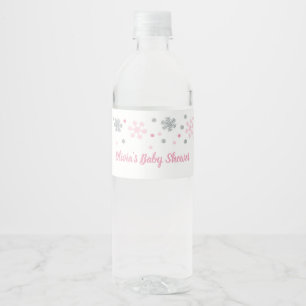 Bouteille d'eau d'hiver Étiquette Pink Silver Snow