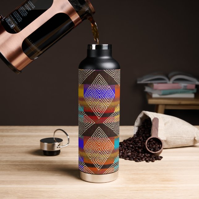 Bouteille D'eau Diamants vibrants Motif de style Ankara (Café)
