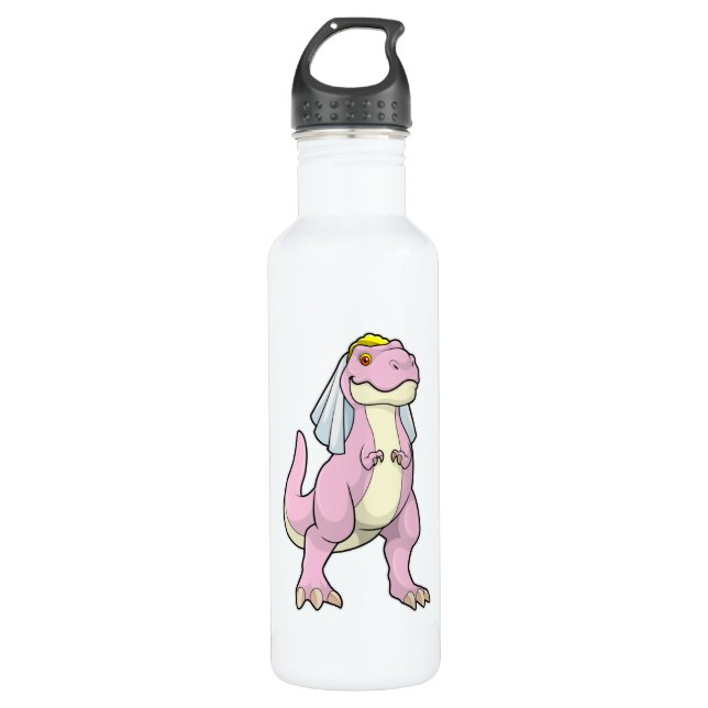 Bouteille D'eau Dinosaure en mariée au mariage avec voile (Devant)