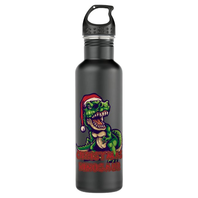 Bouteille D'eau Dinosaure vert de Noël | Design de dinosaure (Devant)