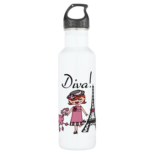 Bouteille D'eau Diva rouge de cheveux (Devant)