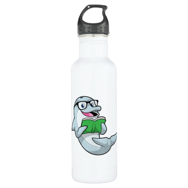 Bouteille D'eau Dolphin Nerd avec lunettes et livre (Devant)