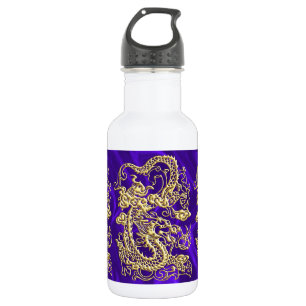Bouteille D'eau Dragon d'or embouti sur papier satin violet