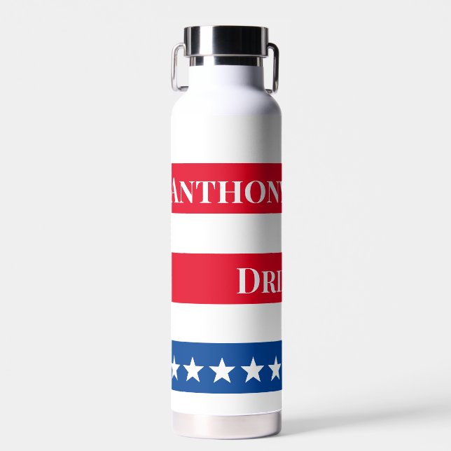 Bouteille D'eau Drapeau américain Personnalisé Rouge Blanc et Bleu (Avant)