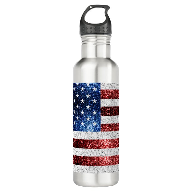 Bouteille D'eau drapeau américain rouge blanc brillant parties sci (Devant)