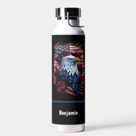Bouteille D'eau Drapeau américain USA Aigle Roses Rouge Blanc Bleu