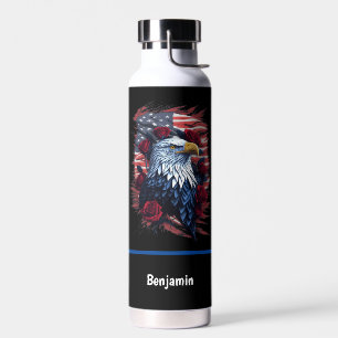 Bouteille D'eau Drapeau américain USA Aigle Roses Rouge Blanc Bleu
